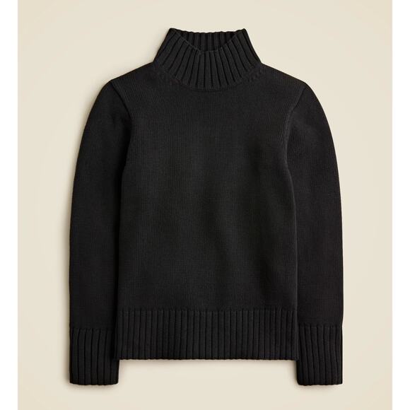 J.Crew Cotton Turtleneck Sweater Minimalist Classic Relaxed Black Large XS NWT - Picture 1 of 10